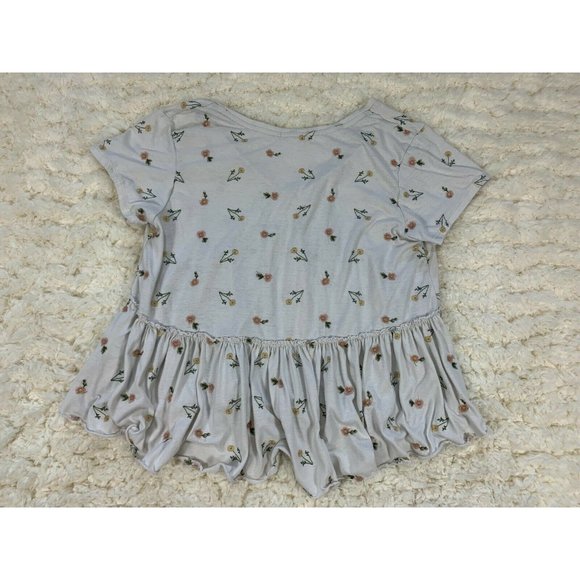 Coco Jaimeson White Embroidered Flowers Floral Short Sleeve Ruffle Top Blouse XL - Picture 4 of 11